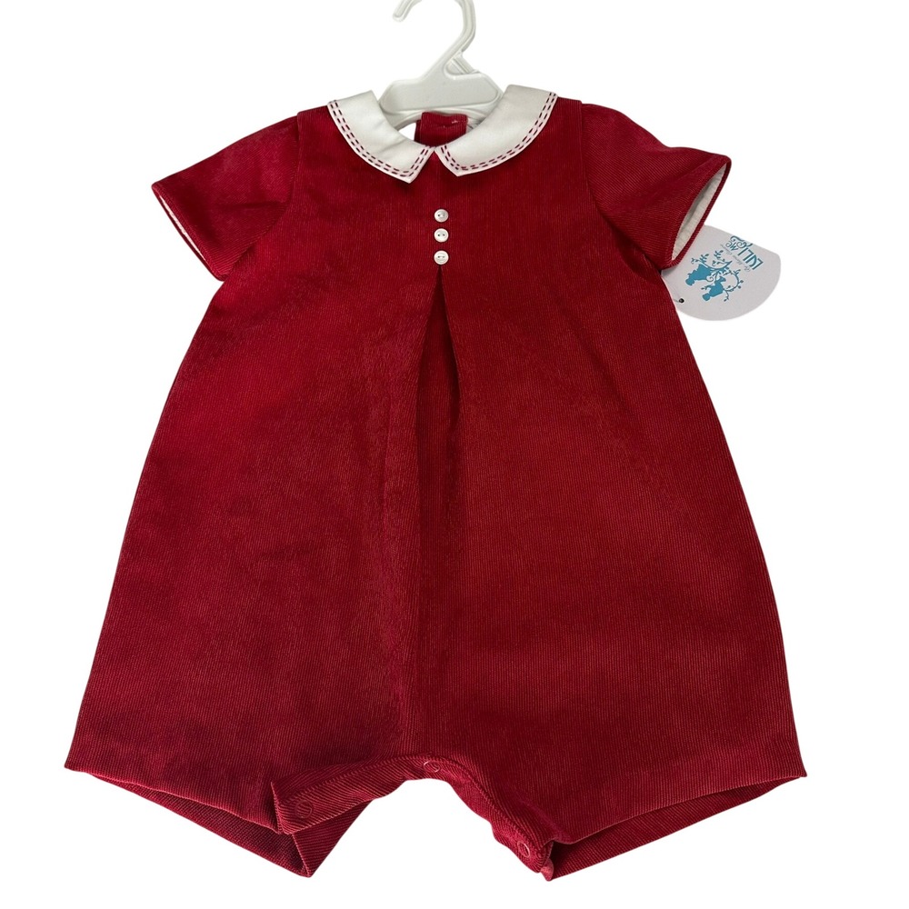 Lulie & Me Set Red Corduroy Bubble Romper Peter Pan Collar Holiday Baby 6M NEW
